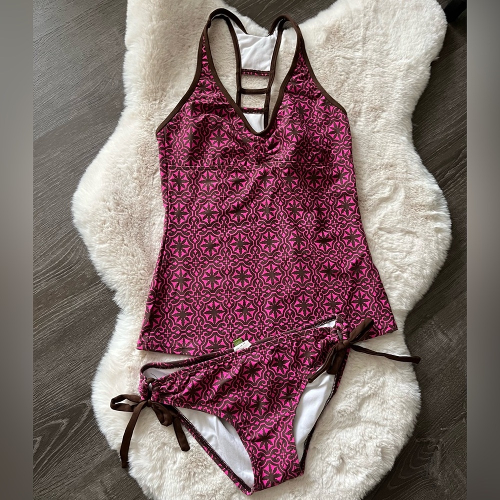 Pink and Brown‎ Geometric Swimsuit Set